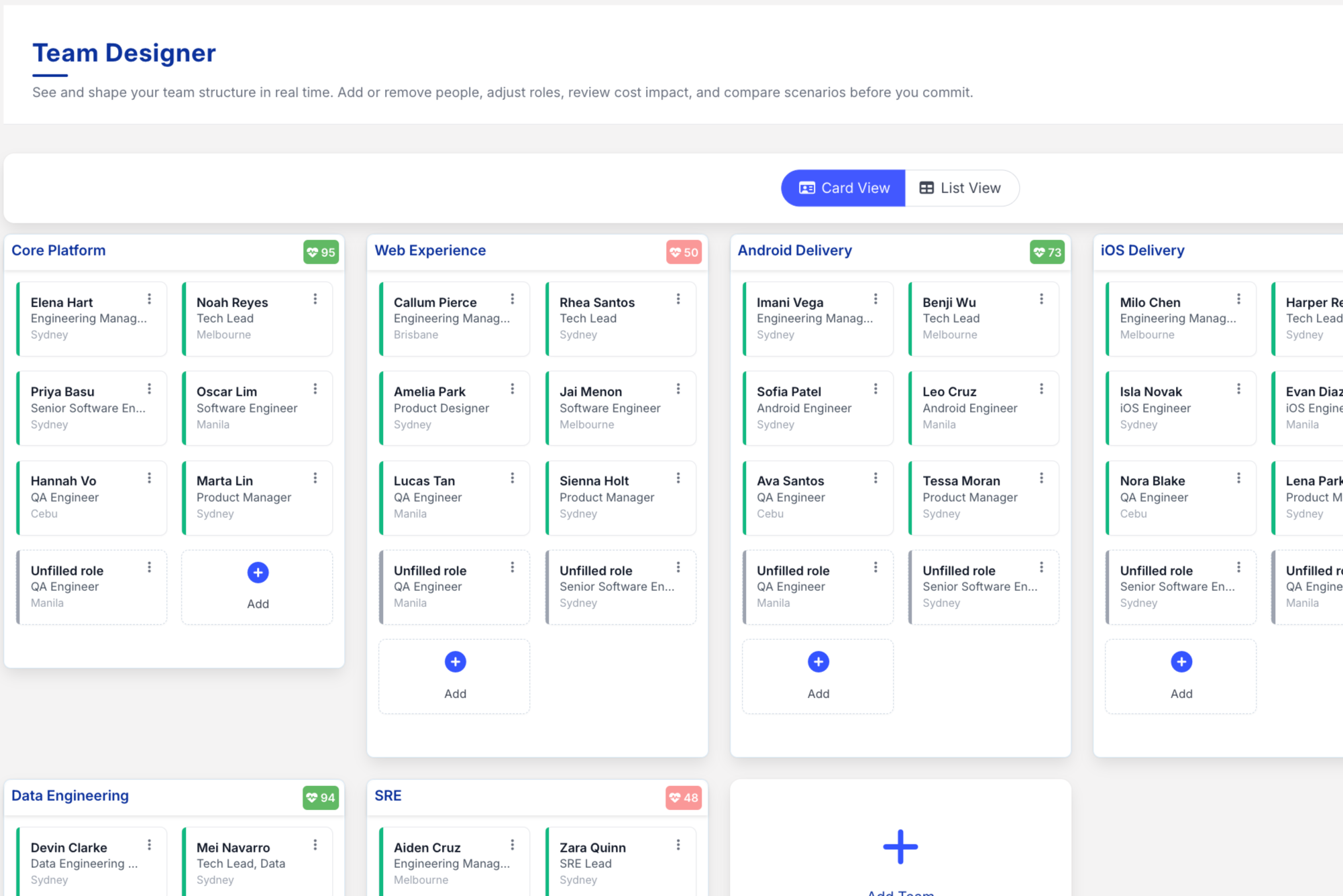 Scenario planning shares the same surface as live operations